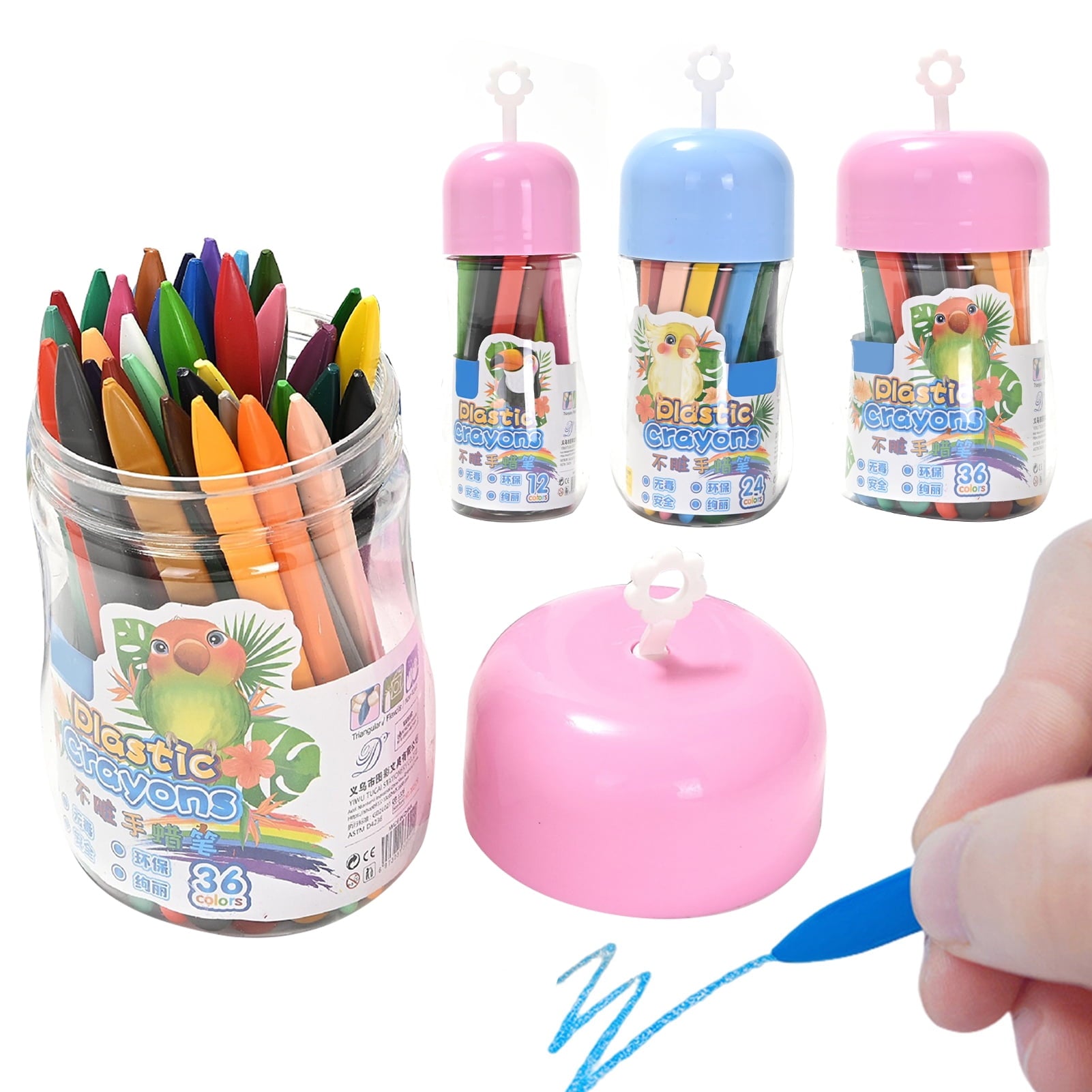12/24/36 Pcs Crayon Bright Colors Washable Crayons with Ergonomic Grip Fine Motor Skills Easy To Hold Jumbo Crayons