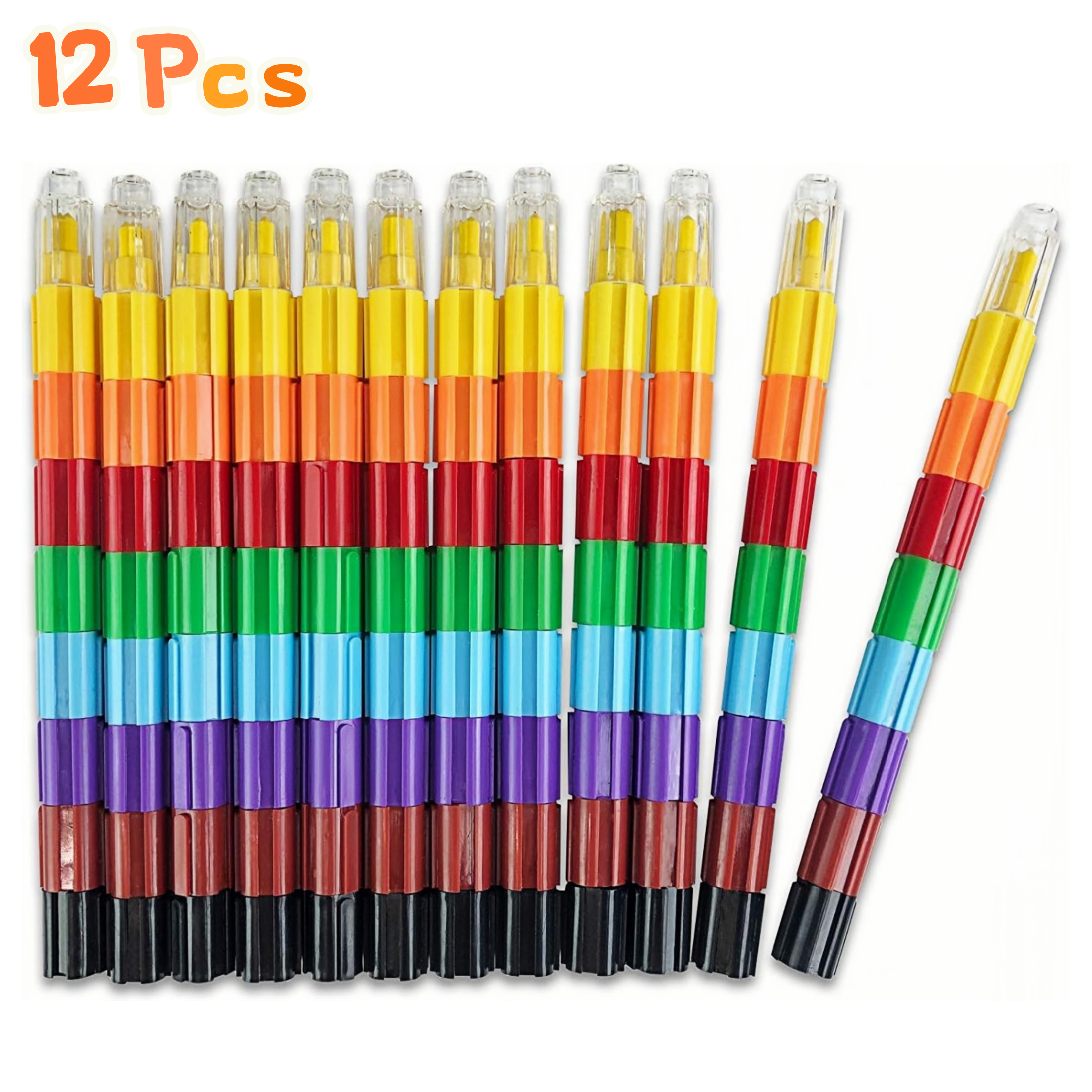 12 Pcs Colorful Stacking Crayons Stackable Buildable Silky Crayons, 8 Colors