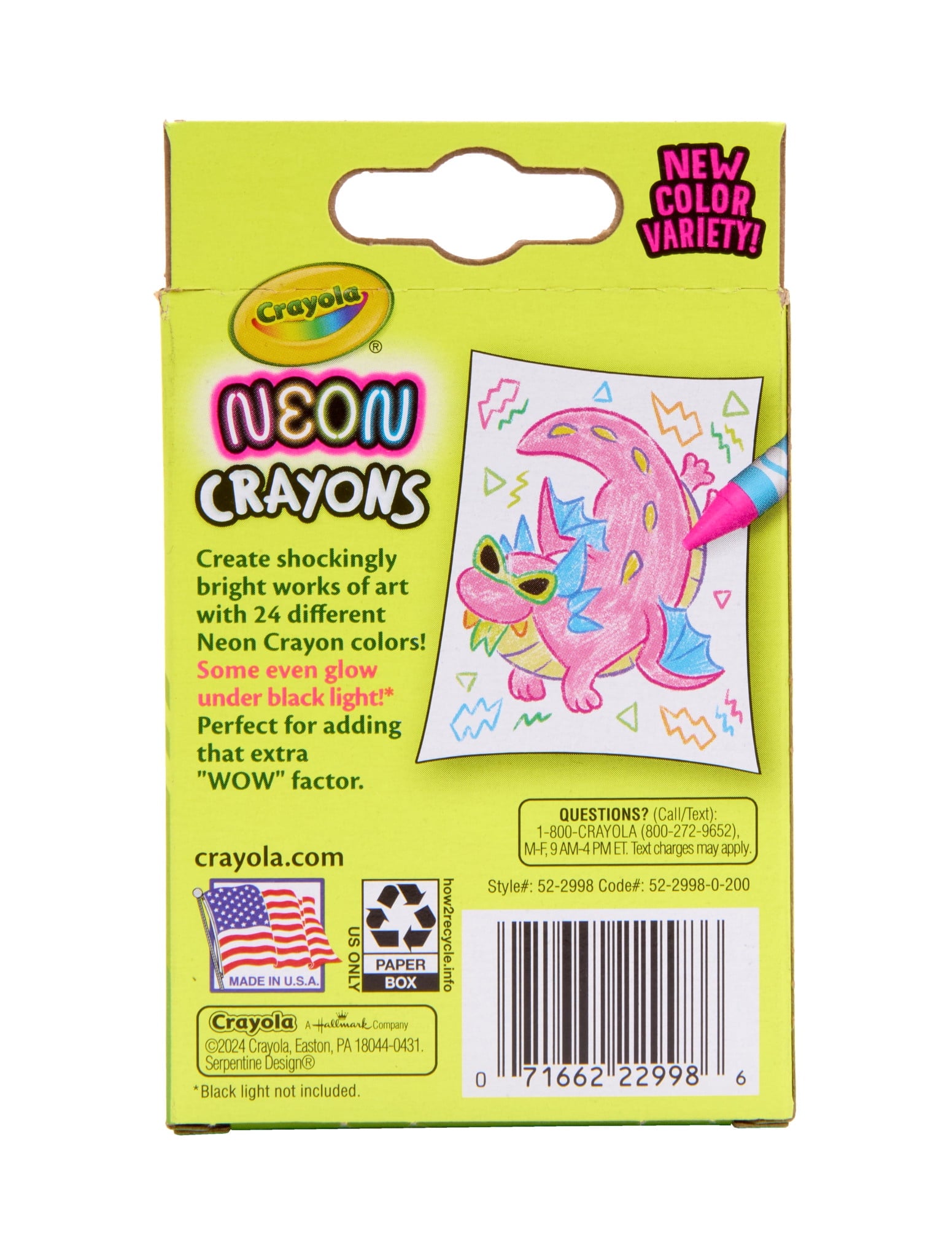 Crayola Neon Crayons for Kids 24 Ct, Includes 16 Glow in the Dark Colors, Kids Art Supplies, Gift for Girls & Boys, Ages 3+