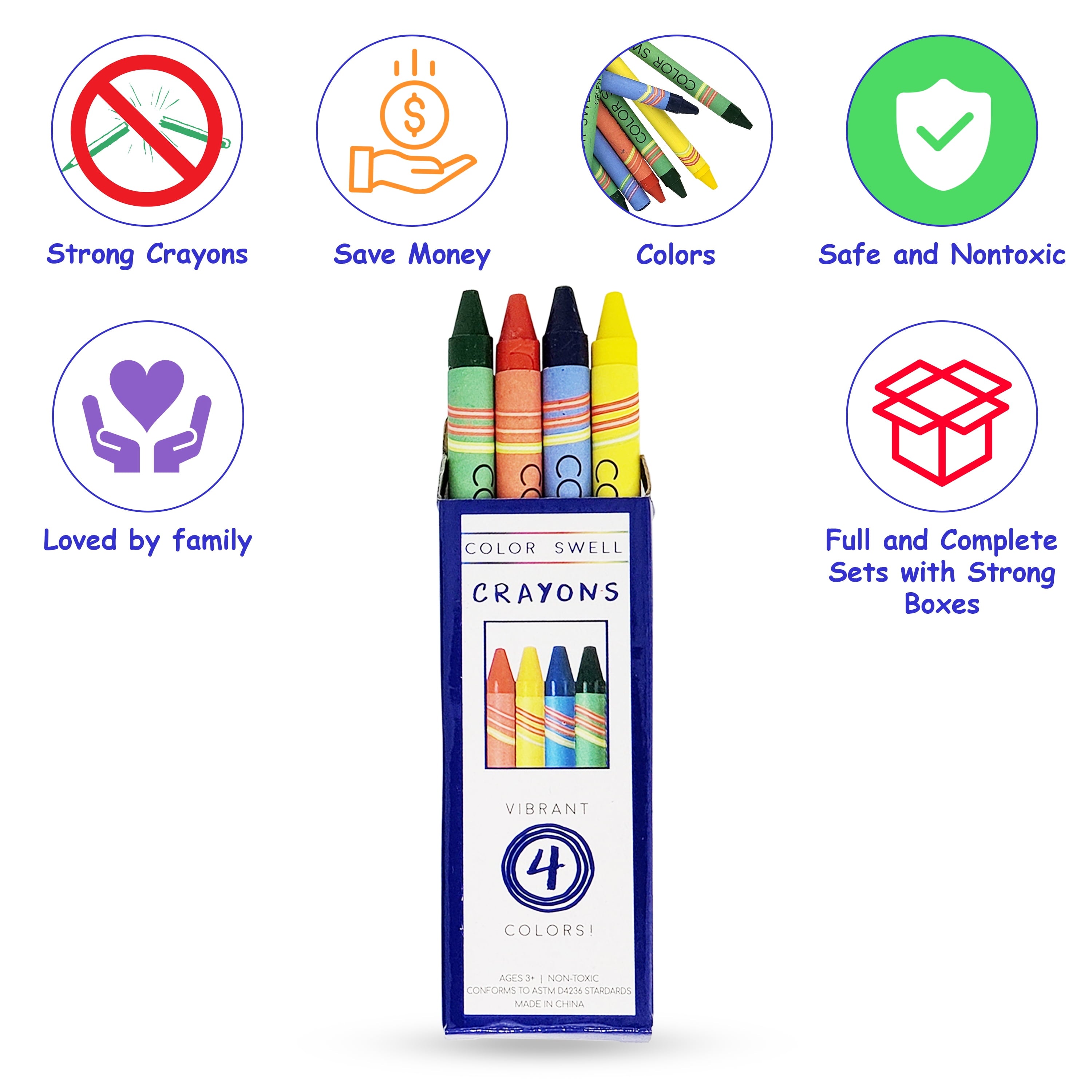Color Swell Bulk Crayons 4 Packs - Restaurant Crayon Packs - 50 Packs 4 Crayons per Pack (200 crayons total)