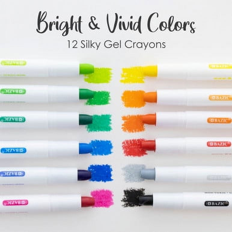 BAZIC Silky Gel Crayons 12 Color, Washable Blendable Watercolor Crayon (12/Pack), 12-Packs
