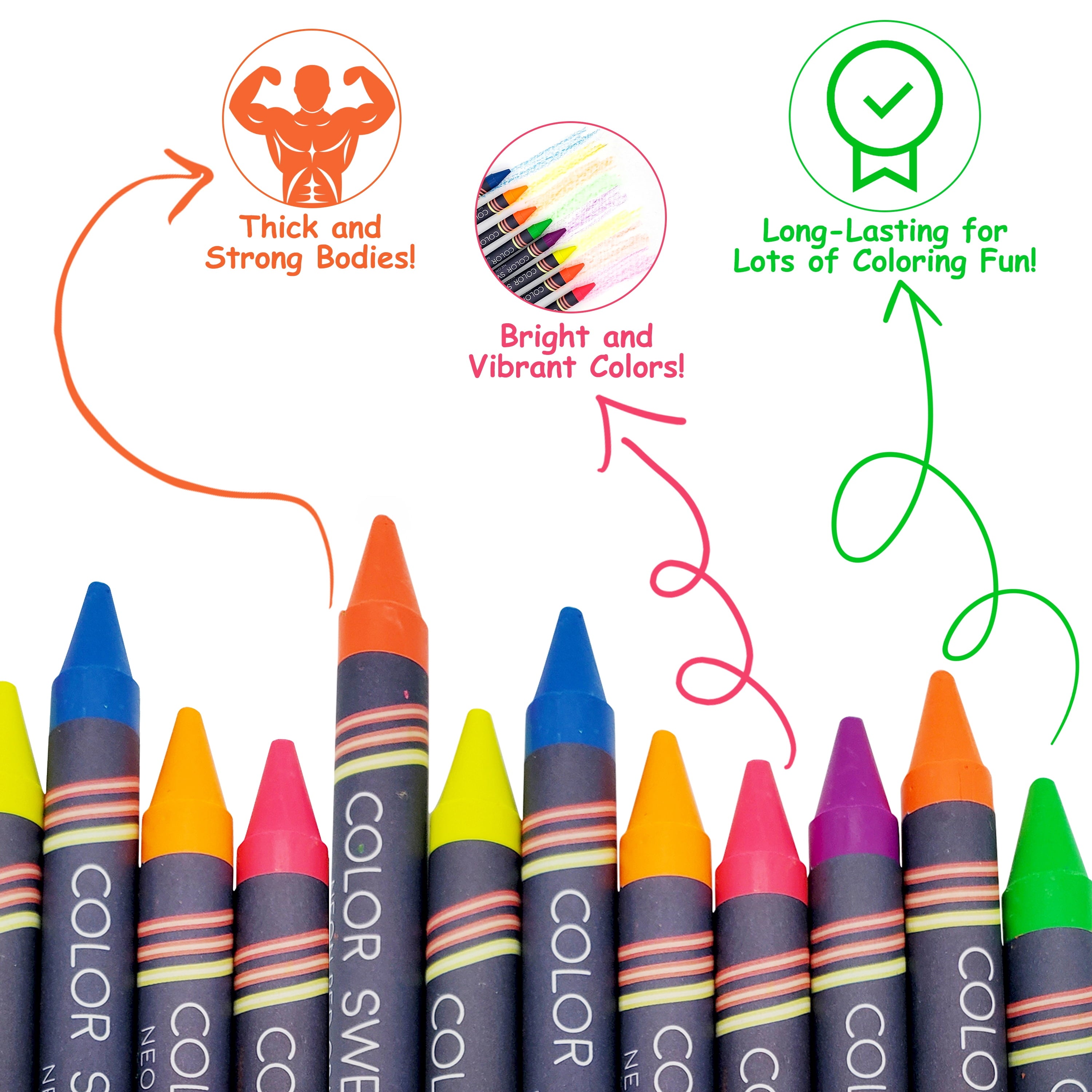 Color Swell Mixed Crayon Bulk Packs - 18 Boxes of Neon and 18 Boxes of Regular Crayons