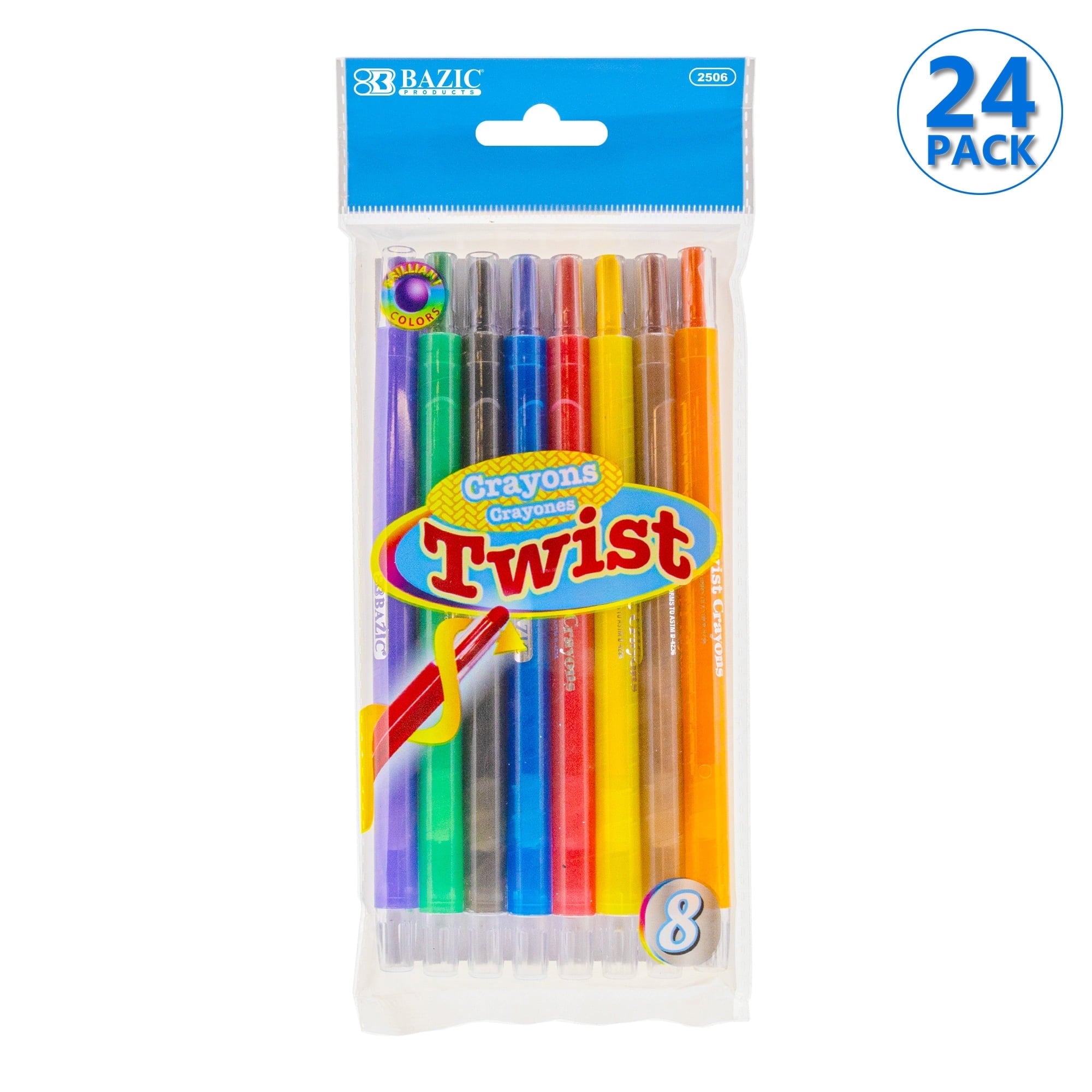 BAZIC 8 Color Twistable Crayons, Twist Up Propelling Crayon, 1-Pack