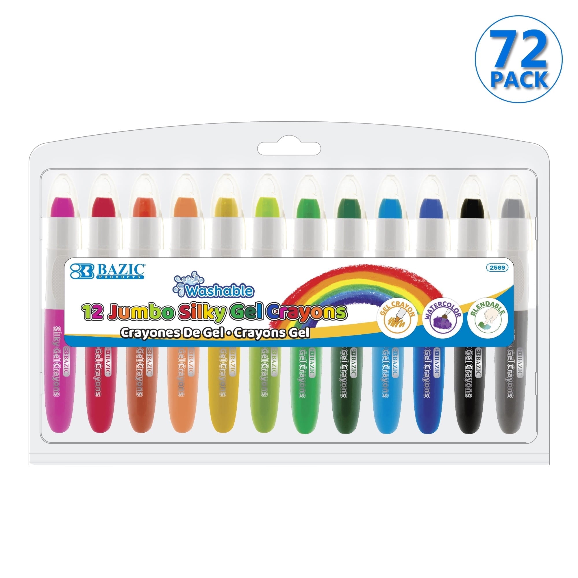 BAZIC Silky Gel Crayons 12 Color, Washable Blendable Watercolor Crayon (12/Pack), 12-Packs