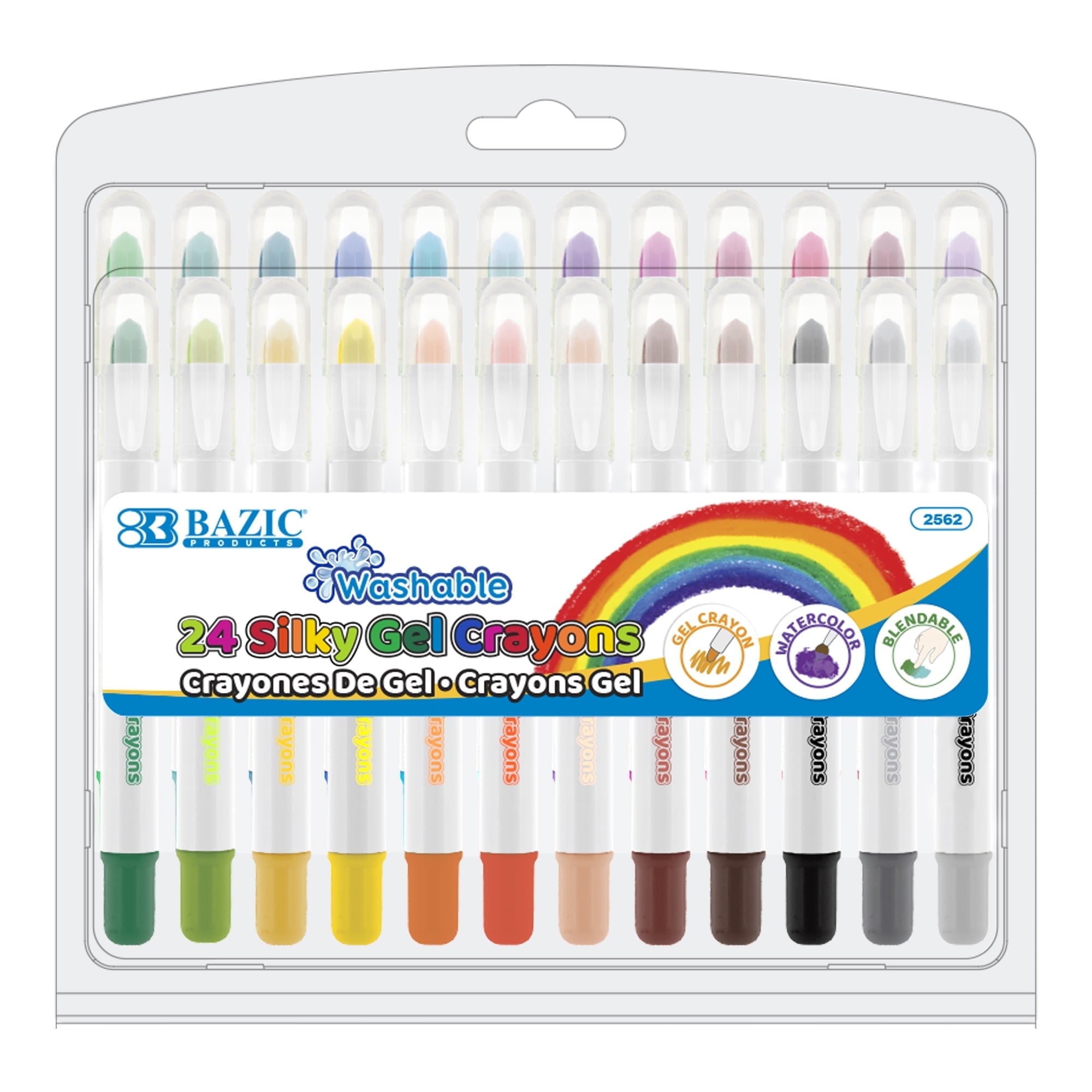 BAZIC Silky Gel Crayons 12 Color, Washable Blendable Watercolor Crayon (12/Pack), 12-Packs