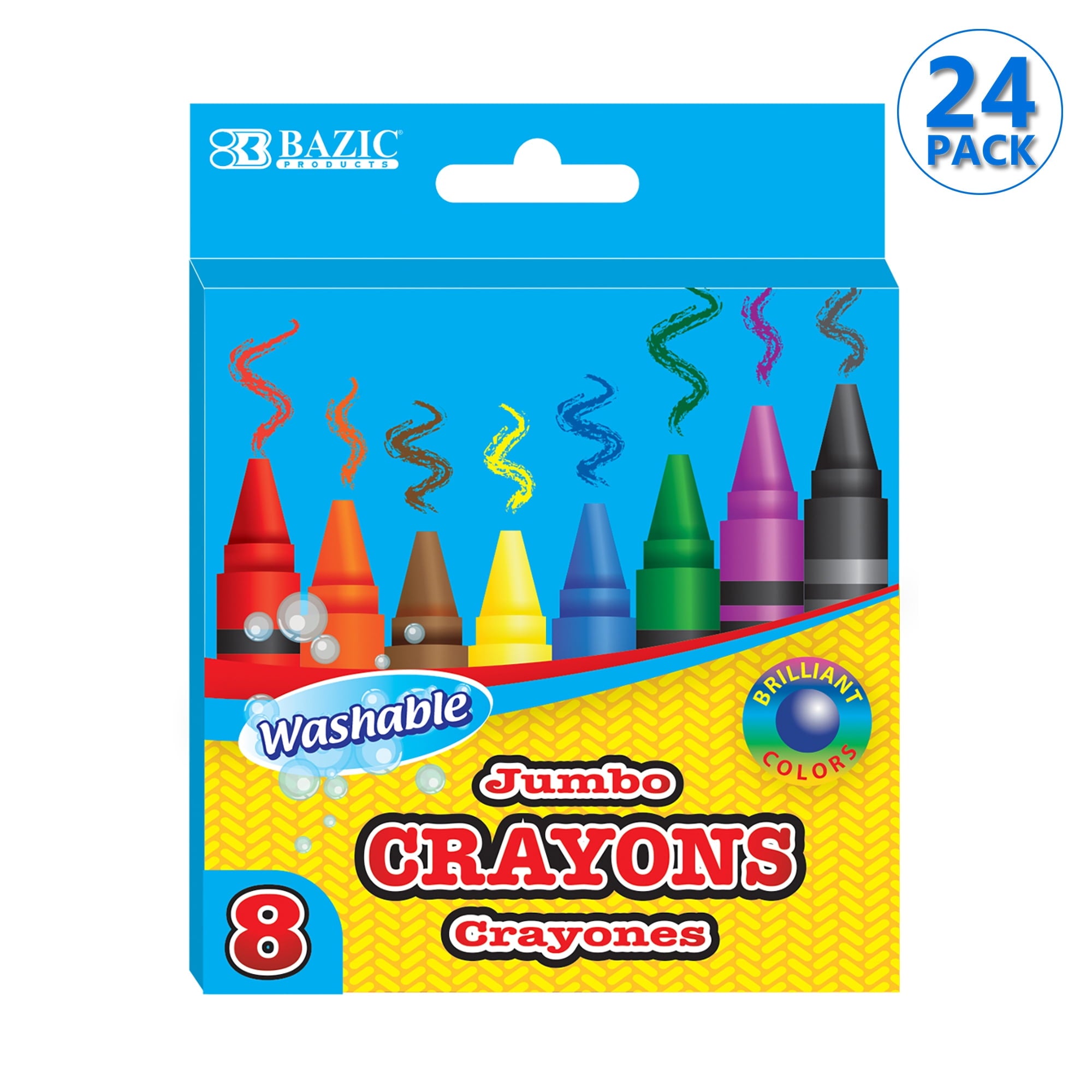 BAZIC Washable Crayons 8 Color, Non Toxic Drawing Crayon (8/Pack), 24-Packs