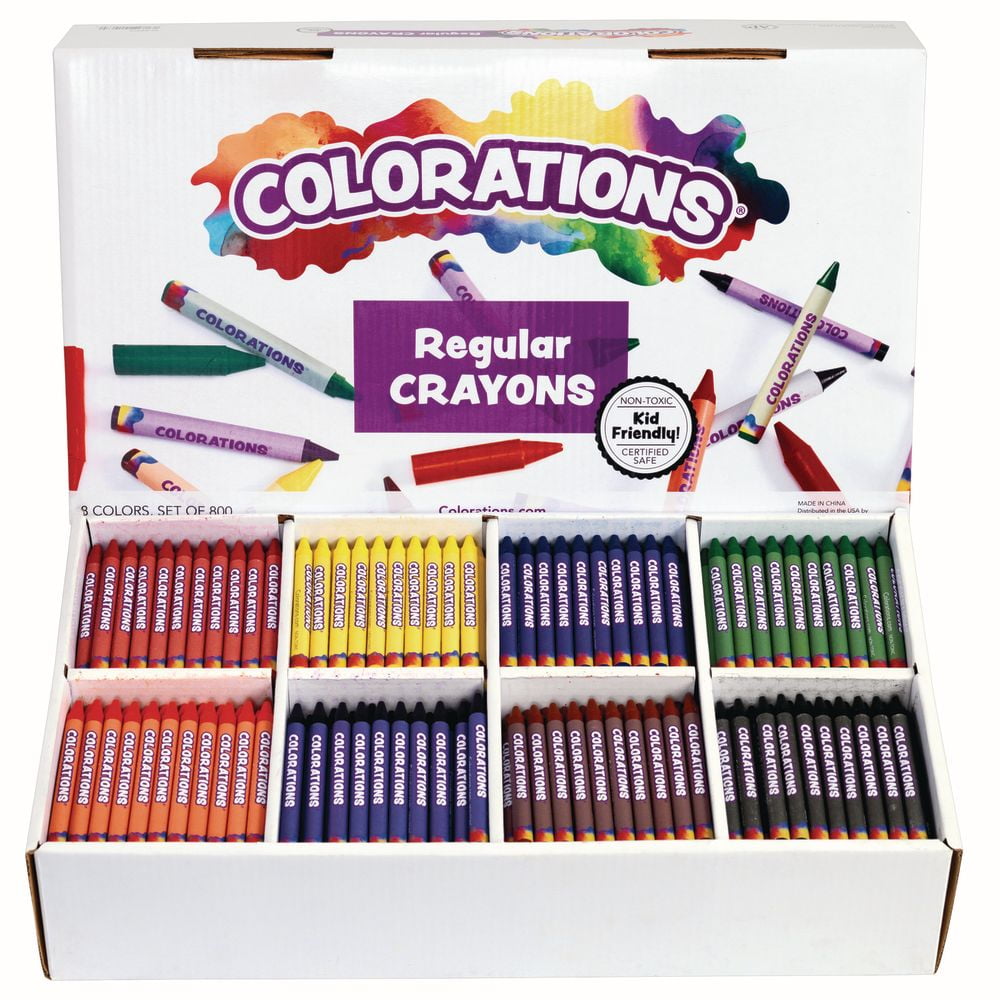 Colorations Regular Crayons - 8 Colors, Value Pack -Set of 800