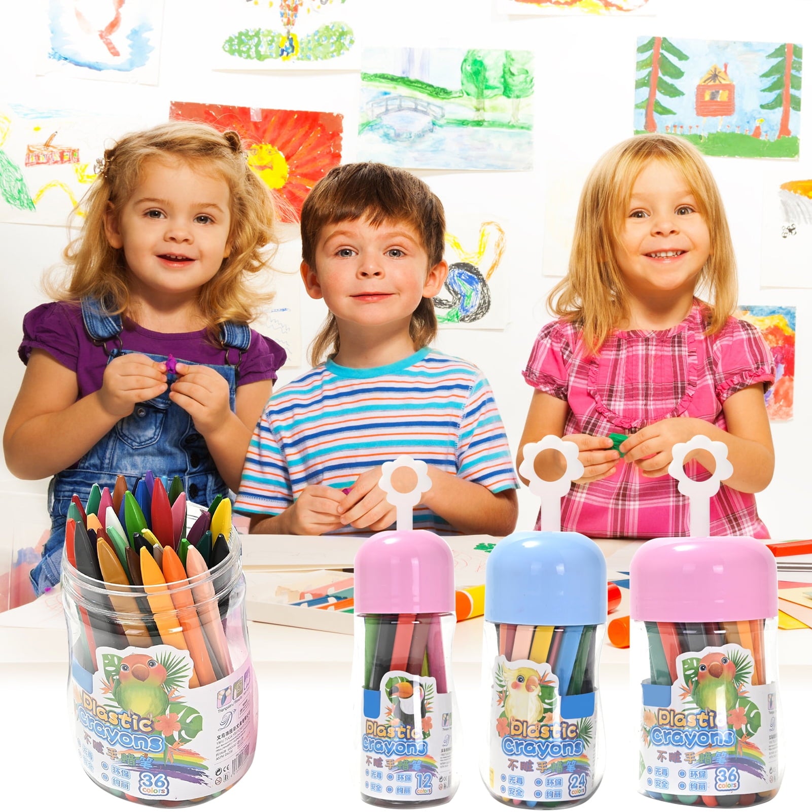 12/24/36 Pcs Crayon Bright Colors Washable Crayons with Ergonomic Grip Fine Motor Skills Easy To Hold Jumbo Crayons