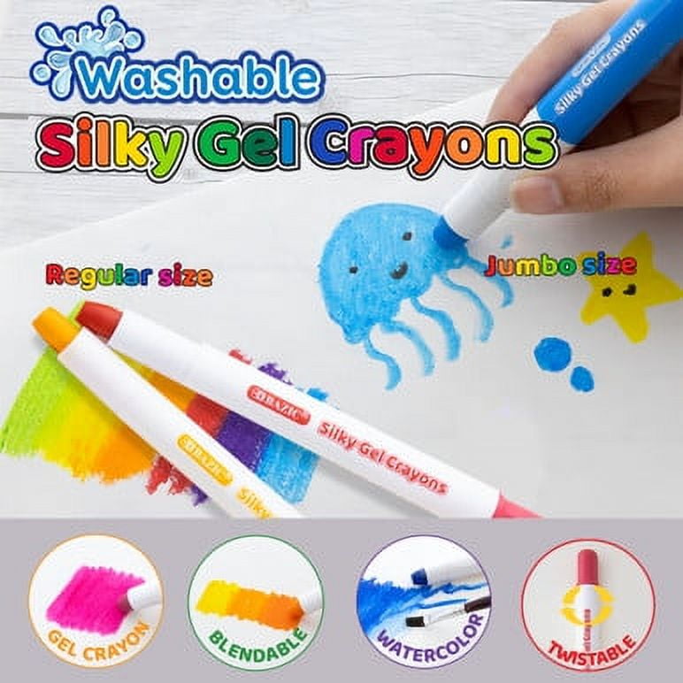 BAZIC Silky Gel Crayons 6 Color, Washable Blendable Watercolor Crayon (6/Pack), 24-Packs