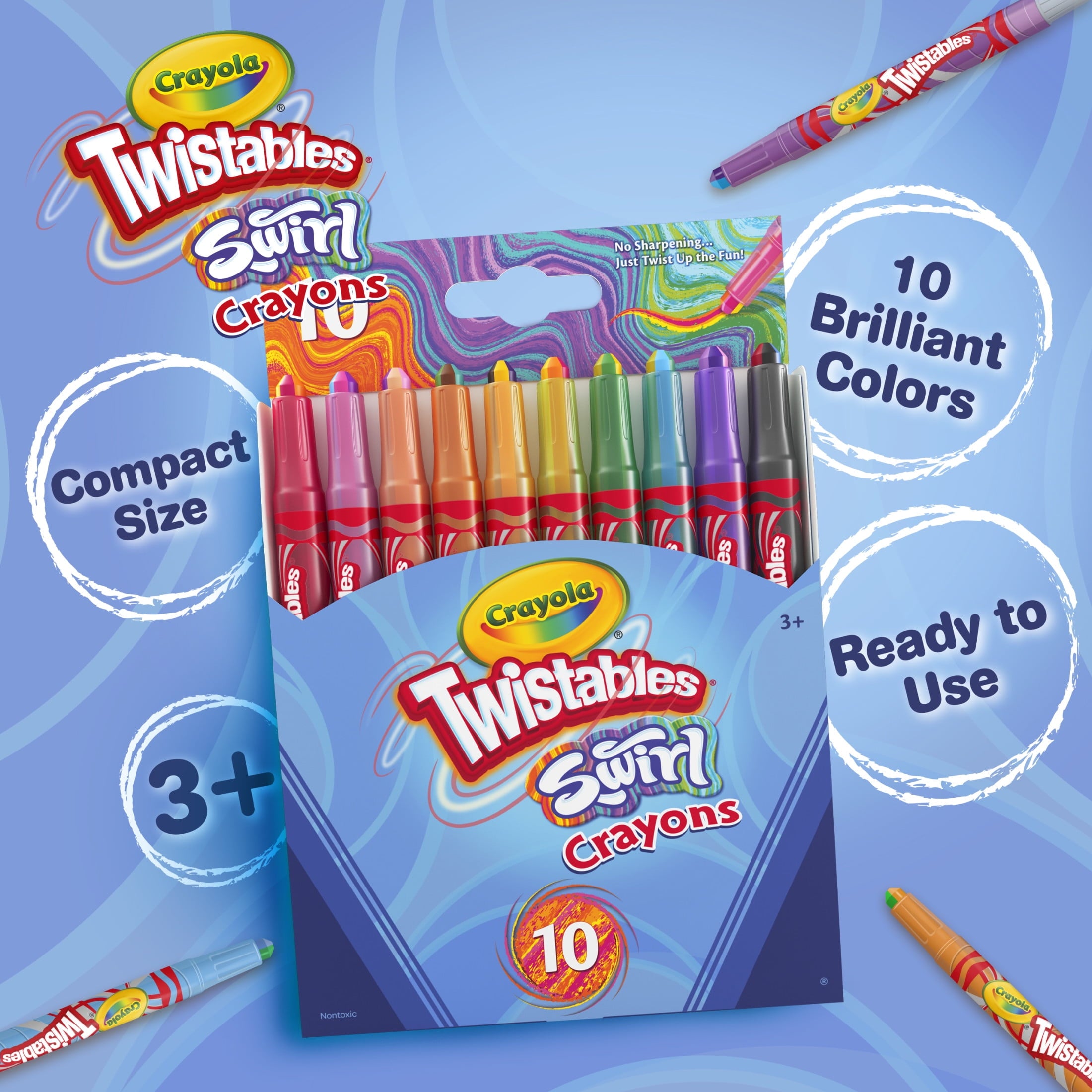 Crayola Swirl Mini Twistables Crayons, 10 Ct, Multicolor Crayons, Back to School Supplies, Classroom Supplies