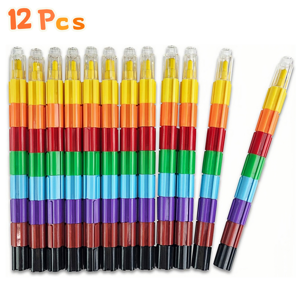 12 Pcs Colorful Stacking Crayons Stackable Buildable Silky Crayons, 8 Colors