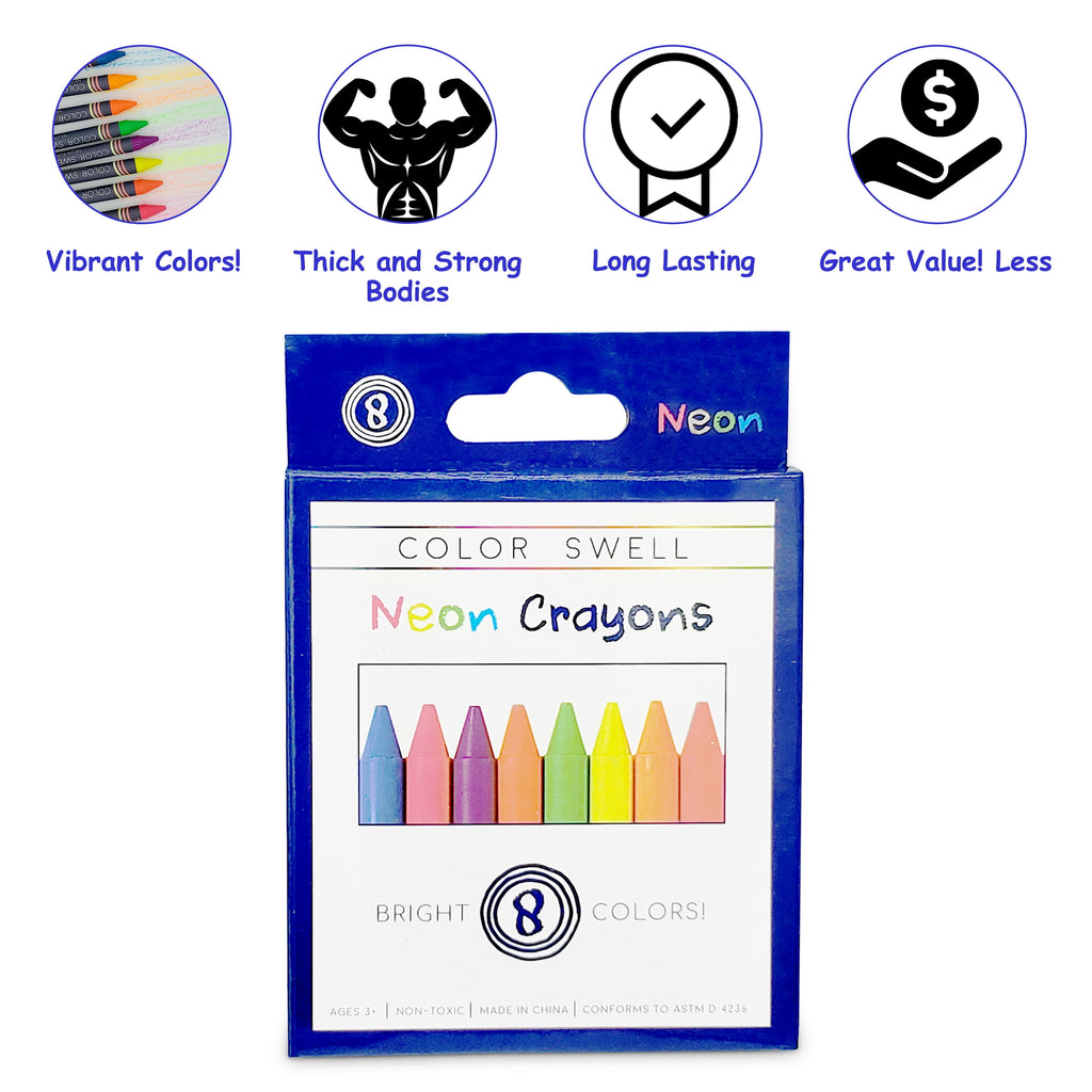 Color Swell Neon Crayon Bulk Packs - 4 Boxes of 8 Large Neon Crayons (32 Total)