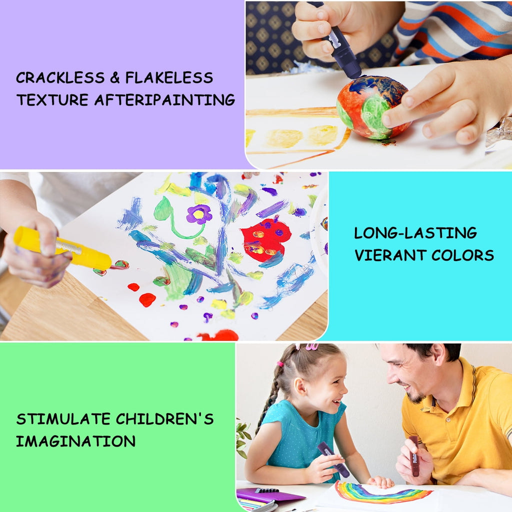 12 Colors Tempera Crayon Sticks, Quick Drying, Smooth, Washable Crayon Sticks, Art Supplies for Drawing on Various Objects