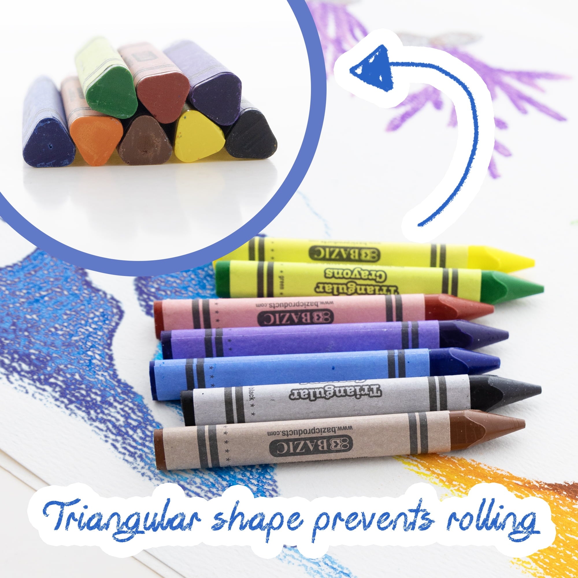 BAZIC 8 Color Premium Jumbo Triangle Crayons [2501]