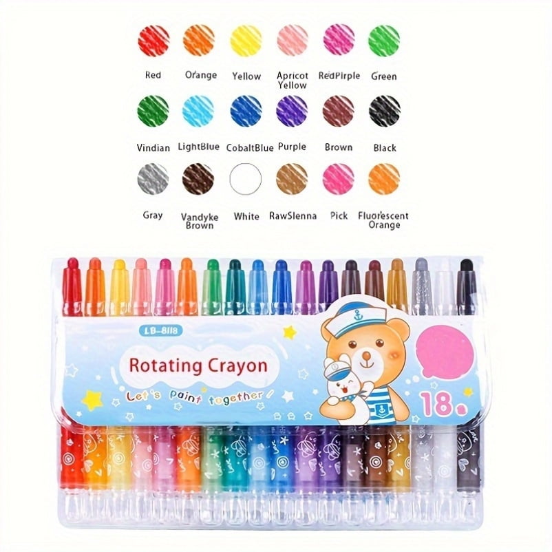 CNKOO Rotating Crayons Set  18 Colors  Non-Toxic  Twistable  No Sharpening  Washable  Suitable for Christmas Gifts ZZZ
