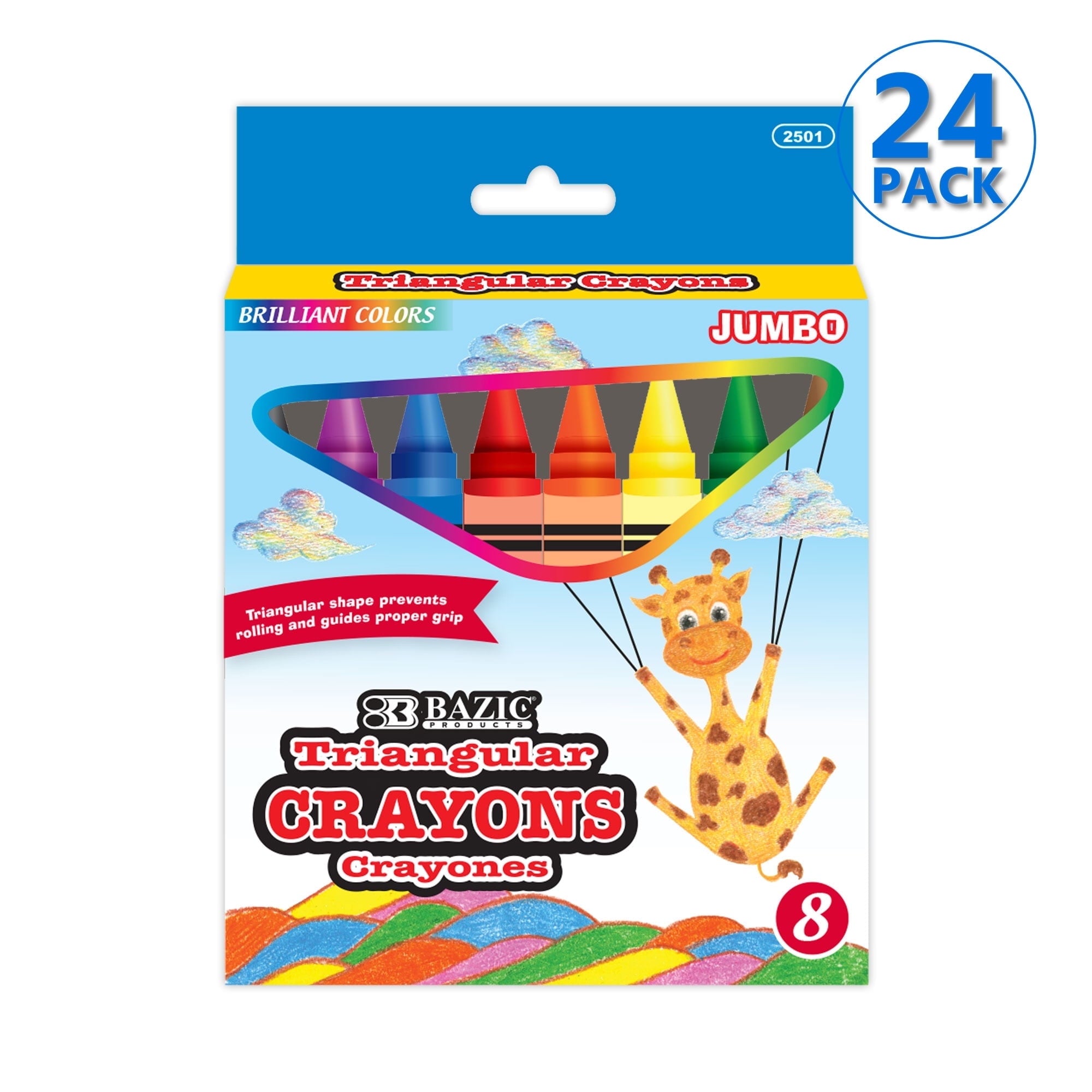 BAZIC 8 Color Premium Jumbo Triangle Crayons [2501]